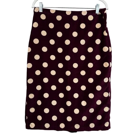 Boden Dresses & Skirts - Boden Velvet Skirt Polka Dot Retro Mod Pencil A-Line Burgundy 12L Long Office